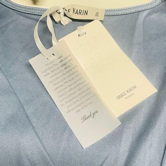 Grace Karin French Blue Surplice Cinched Side Top L0097 - Picture 4 of 8